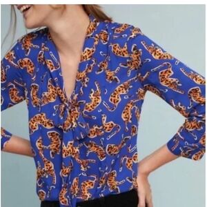 Anthropologie 17 of 52 Conversations Colloquial Neck Tie Blouse 8 leopard print